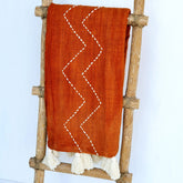 Orange and White Zigzag Pattern Woven Cotton Throw with Tassel Edge | 130×200cm